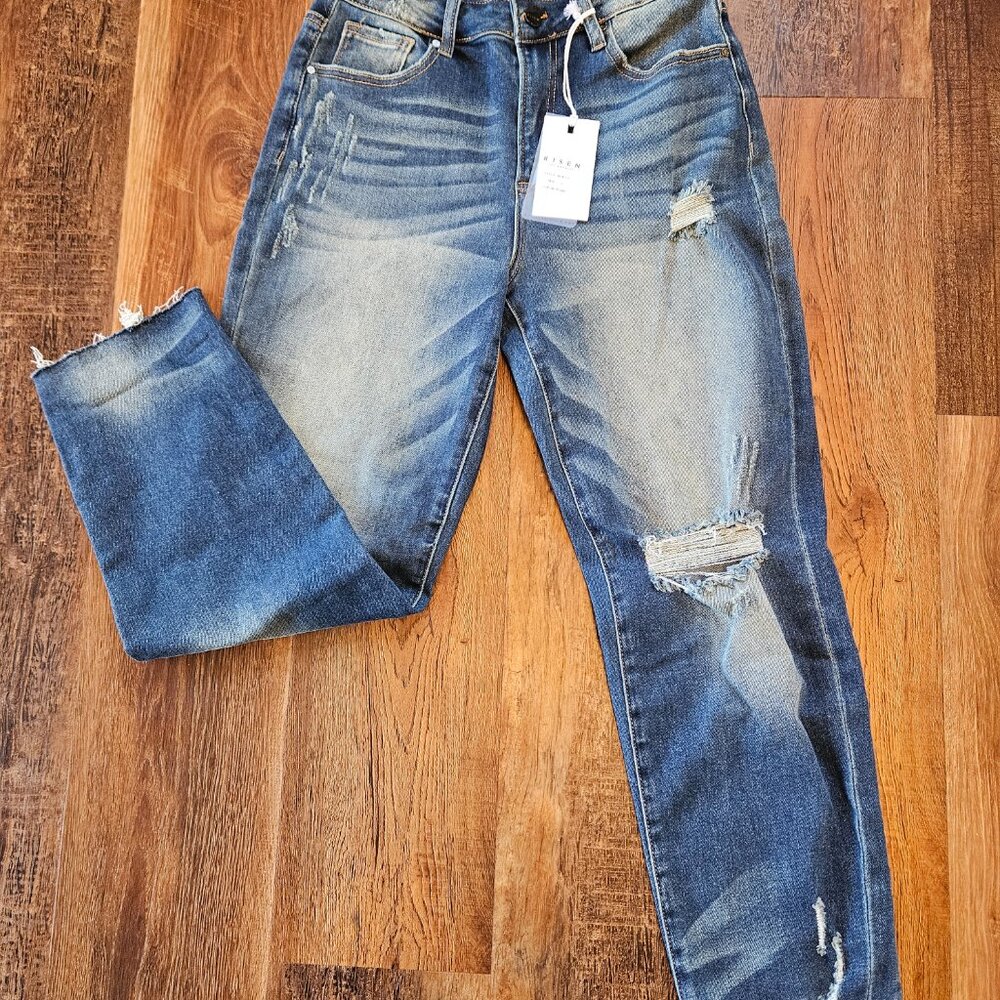 Risen High Rise Distressed Boyfriend Jeans